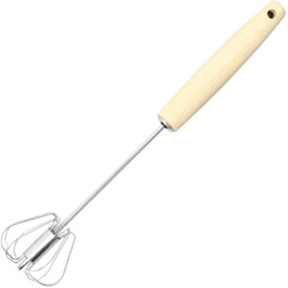 GOOPEEG Egg Beater, Hand Whisk, Small Semi-Automatic Manual Egg Beater for Baking at Home, Hand Mixer with Wooden Handle, Kitchen Whisk (6.5x32cm)
