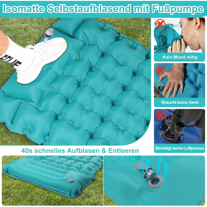 Надувна ізомат для кемпінгу DeeprBling Isomatte з самонадуванням та помпою, 200x70x10 см