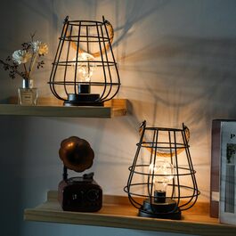 JHY DESIGN Набір з 2 декоративних настільних ламп-ліхтариків у стилі ретро, 22 см, на батарейках, LED Едісон, чорний колір