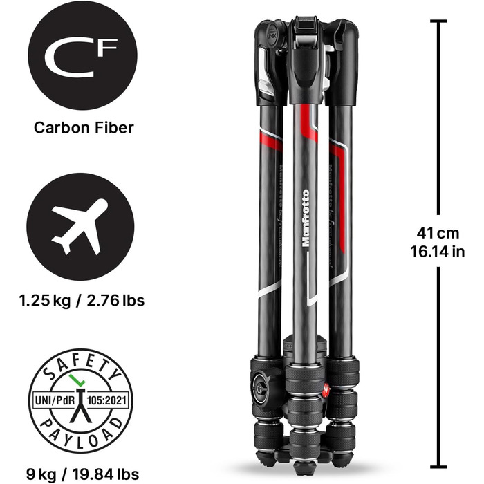 Компактний дорожній штатив Manfrotto Befree Advanced з кулястою головкою та важелем блокування, алюміній, для DSLR та бездзеркальних камер