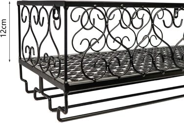 W-612 Metallic Black Wall-Mounted Wine & Champagne Glass Goblets Stemware Rack Holder, 80 x 20 cm Capacity up to 18 Bottles of Wine and 18 Glasses