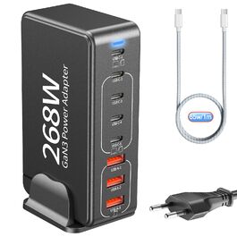 Зарядний пристрій USB-C GaN III 268W: 8 портів, швидка зарядка PD для iPhone, Samsung, MacBook, Dell, Steam Deck та інших пристроїв