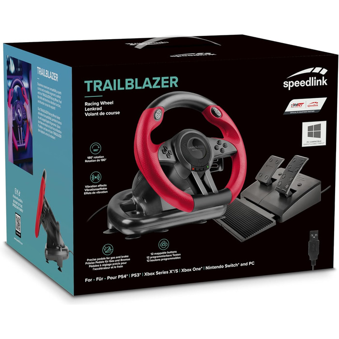 Кермо Speedlink Trailblazer для ПК, PS4, PS3, Xbox One, Xbox Series, Switch з педалями та перемиканням передач, Force Feedback, чорно-червоне