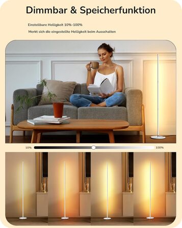 LED торшер Edishine з димуванням, тепле світло 3000K, регульована висота 146 см, для вітальні, спальні, офісу, з функцією пам'яті