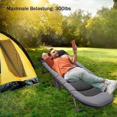 Розкладне ліжко-крісло для кемпінгу та відпочинку: ліжко-крісло, карпове ліжко, гостьове ліжко (чорне)