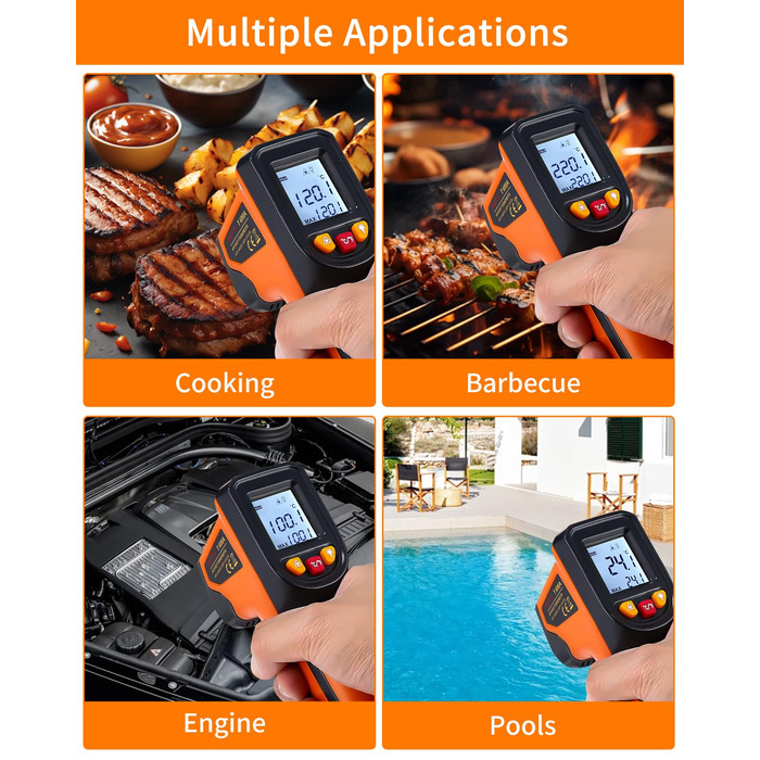 Інфрачервоний термометр цифровий -50°C～600°C: інструмент для вимірювання температури з лазерним цілевказівником та LCD дисплеєм (не для вимірювання температури тіла людини)