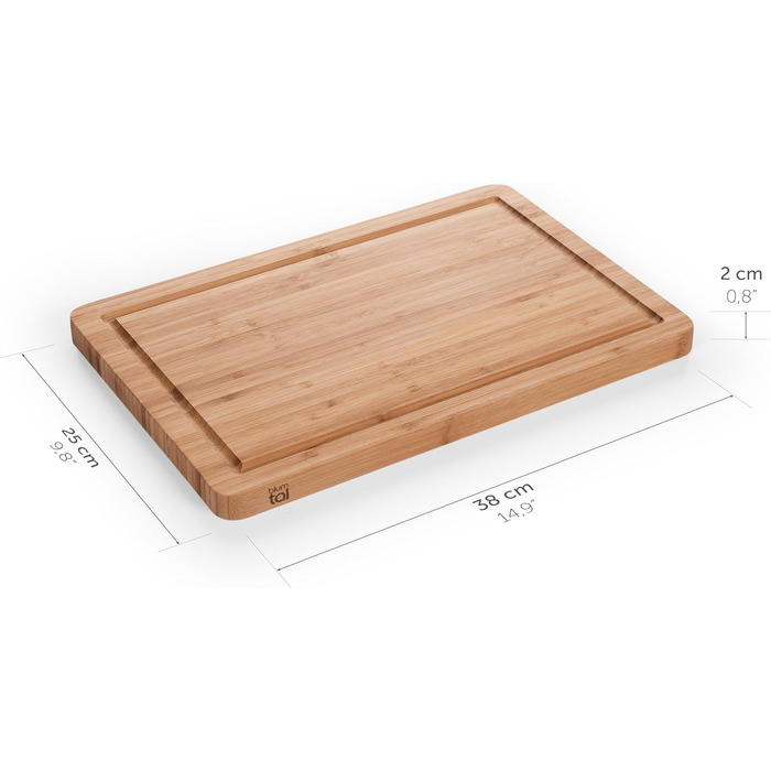 Blumtal Cutting Board Wood made from 100% Bamboo L - 2cm thick wooden board antibacterial - solid cutting board with juice groove - wooden cutting board 38x25x2cm - Alternative to plastic cutting board