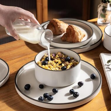 Набір посуду LeRatio для 6 осіб, 18 предметів, керамічний, стійкий до подряпин, білий з чорним контуром