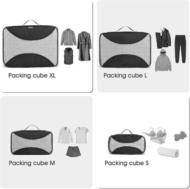 Органайзери для валізи G4Free, набір 6 шт (S+2M+2L+XL) - чорний, білий, сірий