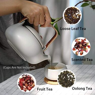 ZENS Modern Japanese Teapot, 800ml Matte White Ceramic Teapot with Infuser, Wooden Handle Small Japanese Teapot for Loose Leaf Tea, White Tea, Green Tea Steeper, Gift for Tea Lovers (02-gray Teapot)
