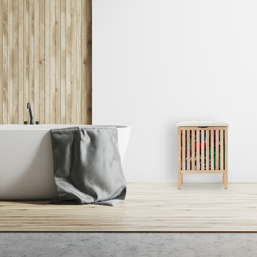 Relaxdays laundry basket made of walnut wood with seating