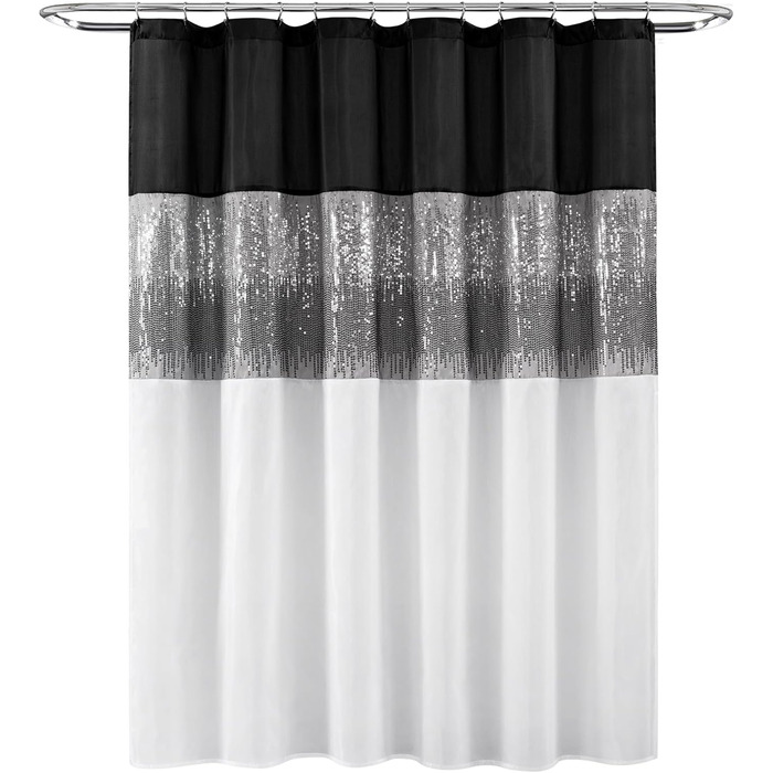 Шторка для душу Lush Decor Night Sky, Чорно-біла, 182.9 x 182.9 см (1 шт.), Поліестер