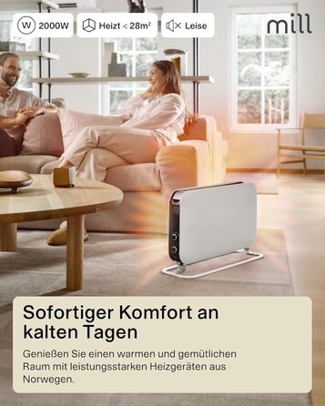 Електричний конвекторний обігрівач Mill MEC 2000W – 24-28 м², з термостатом, тихий, для дому
