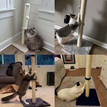 Котячий будиночок Dimaka 86,4 см: високий когтетоп з сизалю та інтерактивною іграшкою для котів (сірий)