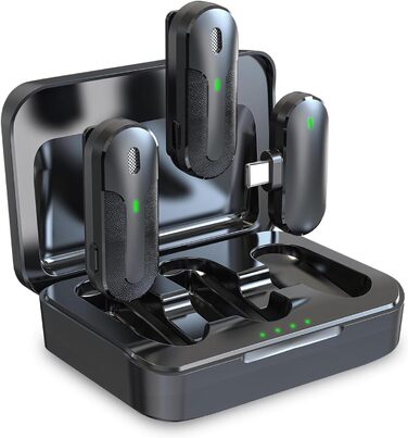Technaxx Dual Wireless Mini Мікрофонний Набір TX-301 – 2 бездротові петличні мікрофони з шумозаглушенням, USB-C приймач, зарядний кейс, кліпса – для подкастів та запису звуку