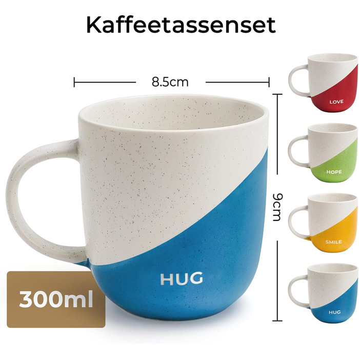 Набір кавових чашок Miamio 4 шт по 300 мл з приколами/Подарункові чашки для мами, тата, жінок, чоловіків, сім'ї, друзів/Підходить для мікрохвильової печі та миття в посудомийній машині (Дизайн B)