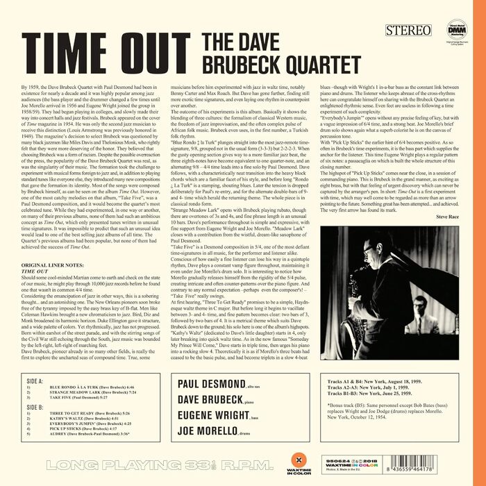Time Out +1 Bonus Track (180g Кольоровий Вініл) LP [The Dave Brubeck Quartet]