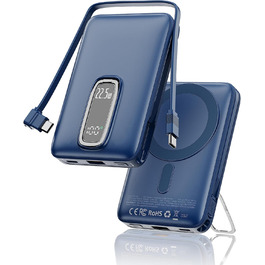 Power Bank MagSafe на iPhone 10000mAh 22.5W з кабелем USB-C, магнітна бездротова зарядка, акумулятор для iPhone 17/16/15/14/13/12 Max/Pro/Plus (Блакитний)