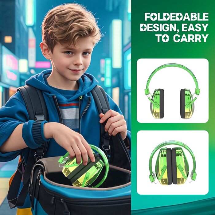 Навушники шумозаглушувачі для дітей та дорослих JYPS, SNR 25dB, для школи, концерту, будівництва (зелені)