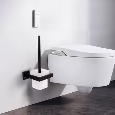 Toilet brush holder, black matte, wall-mounted toilet brush, stainless steel toilet brush holder set requiring drilling