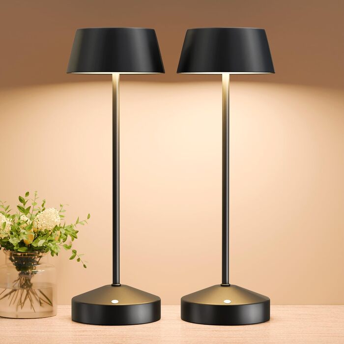 Світлодіодні настільні лампи сонячні LED 2 шт. для вулиці 3000K з сенсорним вимикачем, акумуляторні, димовані, IP44 для кемпінгу, саду, балкону, тераси
