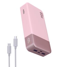Power Bank NOBIS 20000mAh 65W USB-C/USB-A, швидка зарядка PD/QC, дисплей - Рожевий