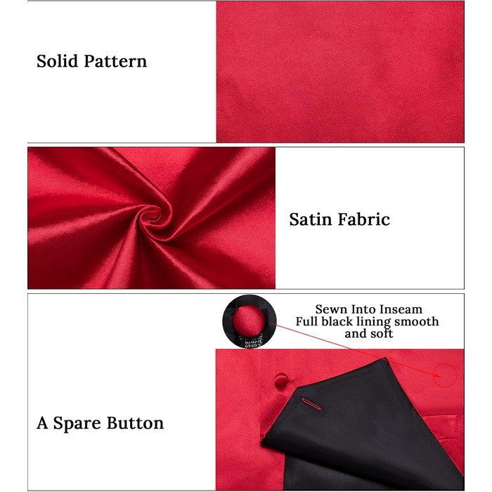 Жилет з атласу DiBanGu для чоловіків з краваткою та булавкою на лацкан, костюмний, для весілля, вечірки (L, Червоний)