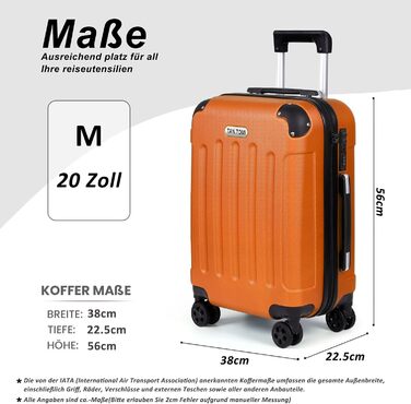 Валіза ручної поклажі TANTOI, жорсткий корпус, телескопічна ручка, кодовий замок, для подорожей та ділових поїздок (світло-оранжевий, M)