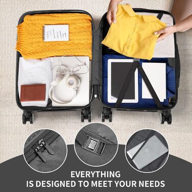 Набір валіз LEADZM 3 шт. з колесами, великий, жорсткий ABS+PC, телескопічна ручка, ручна поклажа (Чорний)