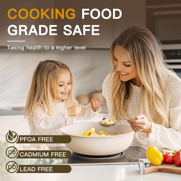 Набір посуду Astercook Keramik 21 предмет, керамічне антипригарне покриття, знімні ручки, для плити (індукція, духовка), кремово-білий