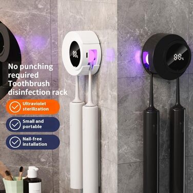 2-Slot Toothbrush Holder, Wall Mount, Portable UV Toothbrush Sanitizer, Travel Essentials Toothbrush Covers (white) (Black)