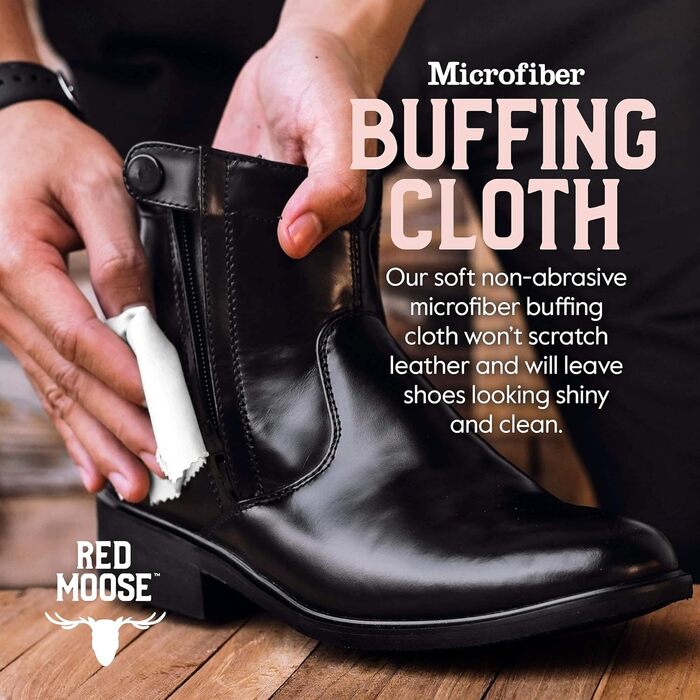 RED MOOSE 7PC Full Leather Shoe Cream Set - 2x Brush, Polishing Cloth, Travel Bag, Shoelaces, Black (black), One Size