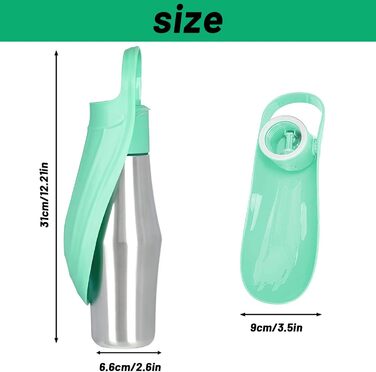 Водяна пляшка для собак ZoneYan 750 мл з нержавіючої сталі, портативна, витокозахисна, для подорожей, парків, кемпінгу, піших прогулянок (світло-зелена)