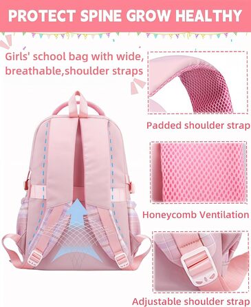 Рюкзак для підліток та жінок, 17 дюймів, легкий, естетичний, для подорожей, навчання, роботи (рожевий)