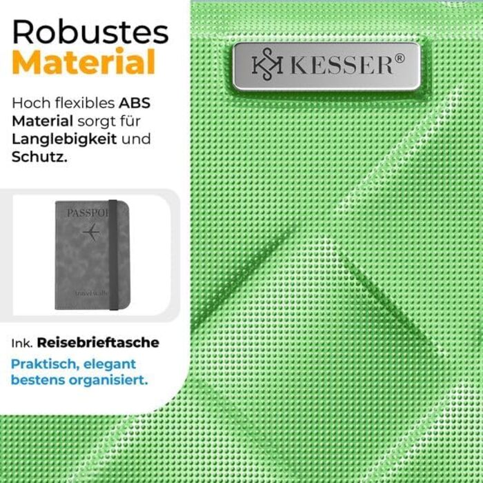 Набір валіз KESSER® 4 шт. | ABS валізи з кодовим замком, ваговою системою та органайзером для подорожей | Ручна та велика поїздка, бізнес та валіза-тележка (яблучно-зелений)
