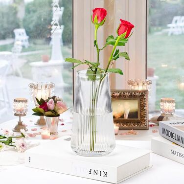 Скляна ваза Dekovase з рельєфною поверхнею для декору інтер'єру | 20 см