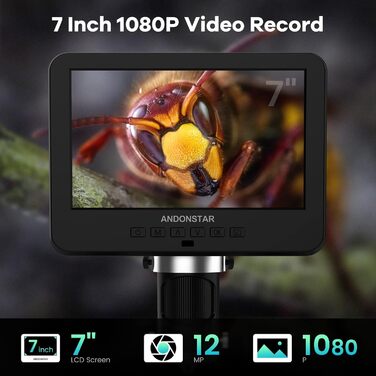 Цифровий мікроскоп Andonstar AD246S-M з 7-дюймовим екраном, 2000x, 3 об'єктиви, 2160P UHD відеозапис, 32GB карта пам'яті