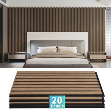 Акустичні 3D-панелі Art3d для шумоізоляції офісу, студії та вітальні, шпонований горіх з фетровою підкладкою, 60x30 см (набір 20 шт, Темний горіх)