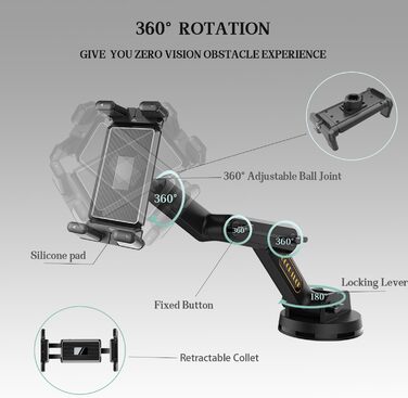 Тримач для планшета на вантажівку, авто, панель приладів, лобове скло. Довгий 43см кріплення з супер присоском. Сумісний з пікапами, комерційними вантажівками та планшетами