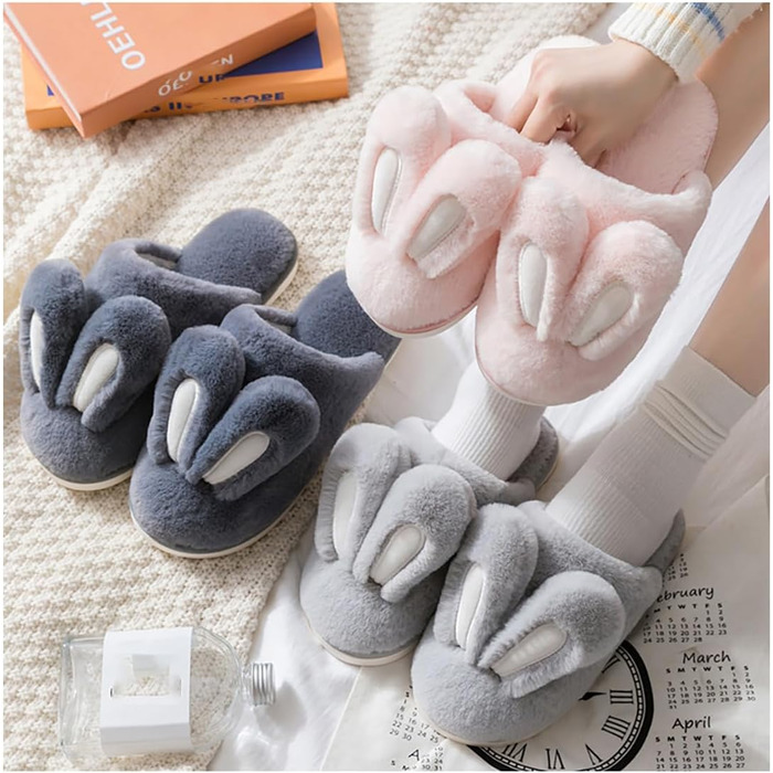 Тапочки-зайчики для жінок та чоловіків, м'які пухнасті тапочки з антиковзким покриттям, світло-сірий колір, розмір 40/41 EU