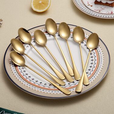 Набір ложок HOMQUEN з довгим руків'ям (8 шт.) - кавові, для коктейлів, чайні, з нержавіючої сталі (сріблясті)