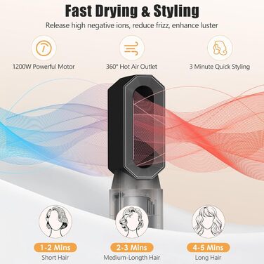 Набір для укладки Journeyside Airstyler: професійна щітка з гарячим повітрям 1000W, 5 насадок, автоматичний локонгібітор, випрямляч, для створення об'єму, локонів та випрямлення волосся, чорний