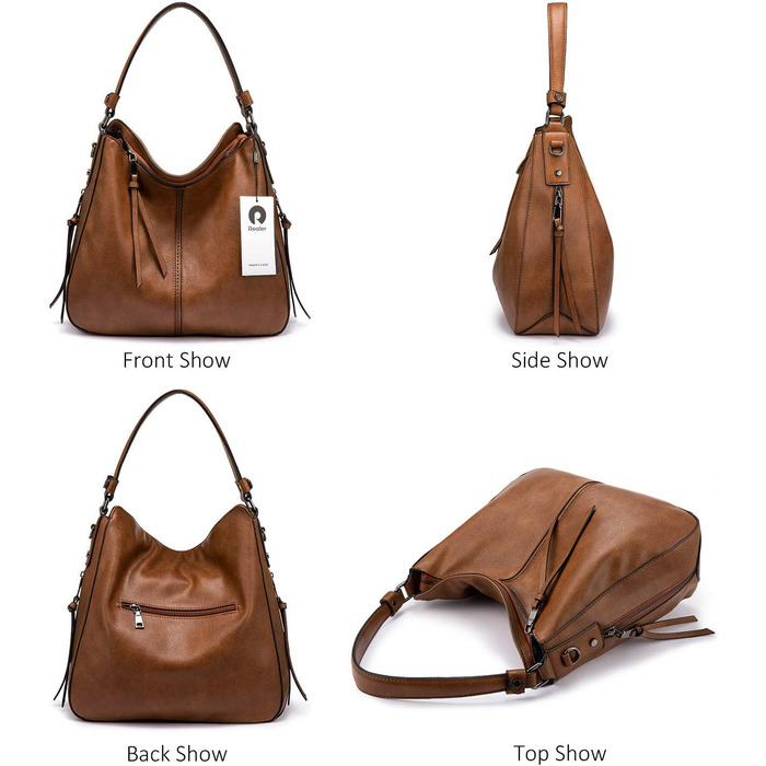 Жіноча сумка-шопер Reaer середнього розміру, чорно-пісочного кольору, зі шкіри PU, на плече та через плече, вінтажна сумка-хобо для роботи, офісу та покупок