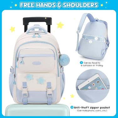 Дитячий рюкзак для школи 3-5 клас, великий рюкзак з помпоном та зірочками, легкий рюкзак-тележка для підлітків, блакитний