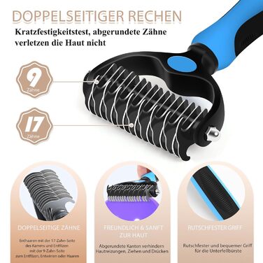 Набір гребінців для собак та котів зі щіткою Slicker - 3 шт. з дерев'яною ручкою, гребінець для підшерстя та гребінець з нержавіючої сталі - для довгошерстих порід, таких як голден ретривер та австралійська вівчарка (лакований)