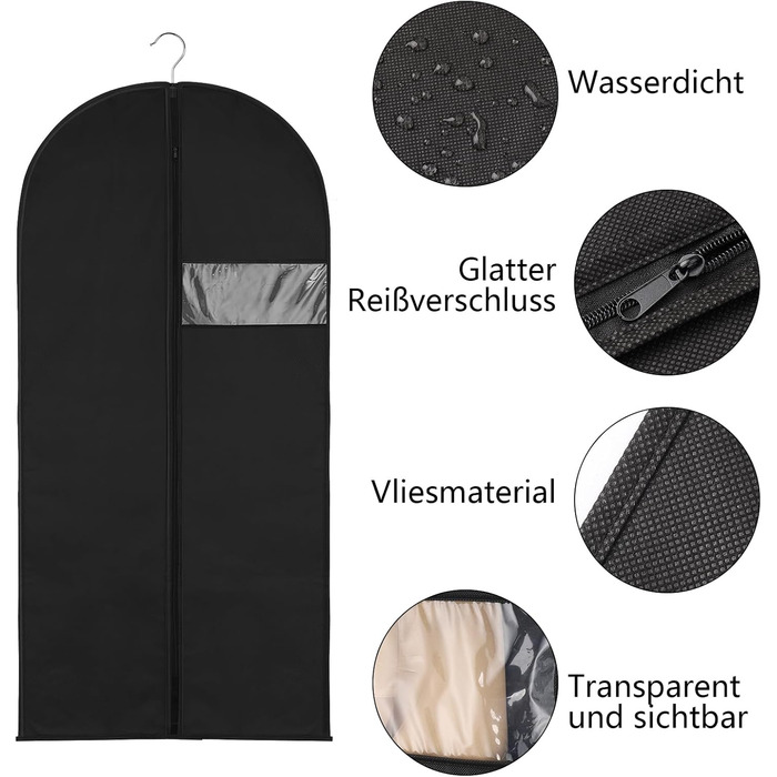 2 місткі мішки для одягу з відділенням для взуття, 120 x 60 см, чорні мішки для одягу на блискавці, захищені від молі, великі мішки для одягу для зберігання, чохол для одягу, сорочок