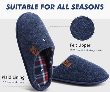 Тапочки чоловічі COFACE з фетру, теплі та зручні, з антиковзкою гумовою підошвою, розмір 40-49, темно-синій