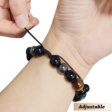 Браслет з тигровим оком, чорним турмаліном, обсидіаном та гематитом - захист, подарунок для друзів, чоловіка, батька