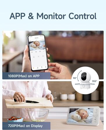 Дитячий відеомонітор Arenti з камерою та додатком, 5' дисплей, 1080P, PTZ, датчик температури, колискові, нічне бачення, 2-сторонній аудіо, VoX, автоматичне відстеження B2