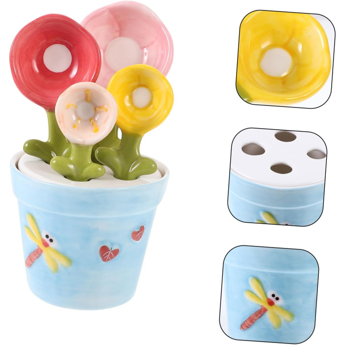 Garneck 2 Sets Back Spoon Measuring Spoon Measuring Figure Measuring Spoon Porcelain Salt Spoon Coffee Measuring Spoon Kitchen Helper Cactus Measuring Cup Ceramic